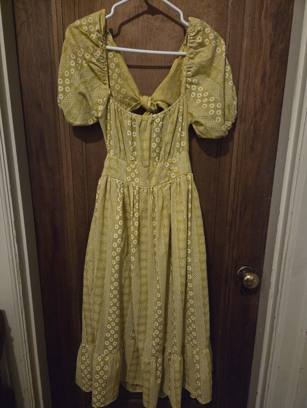 Women’s Yellow Midi Dress with Puff Sleeves